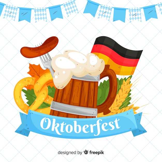 Vetor grátis modelo de cartaz de mão desenhada oktoberfest