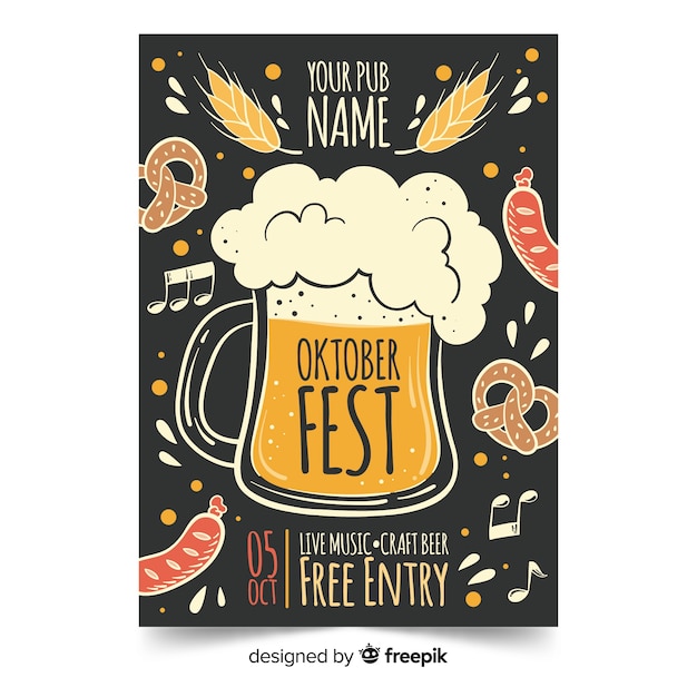 Modelo de cartaz de mão desenhada oktoberfest