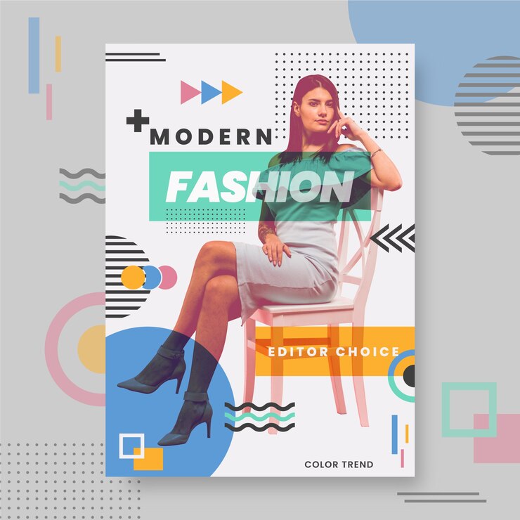 Vetor grátis modelo de cartaz de moda colorida com foto