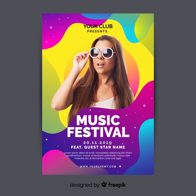 Modelo de cartaz de música colorido abstrato com foto