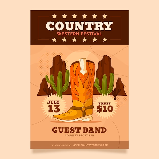 Modelo de cartaz de música country desenhado à mão