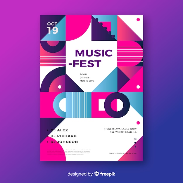 Modelo de cartaz de música geométrica fest de música