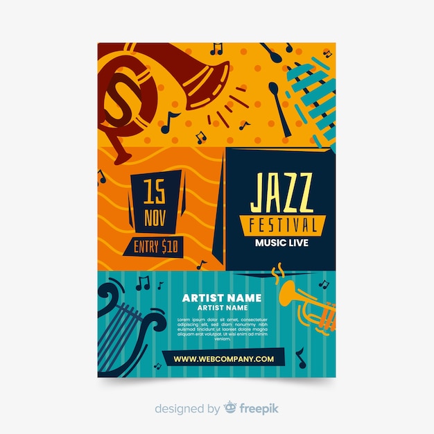 Modelo de cartaz de música jazz abstrata mão desenhada