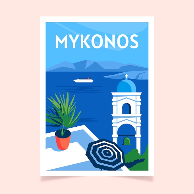 Vetor grátis modelo de cartaz de mykonos desenhado à mão