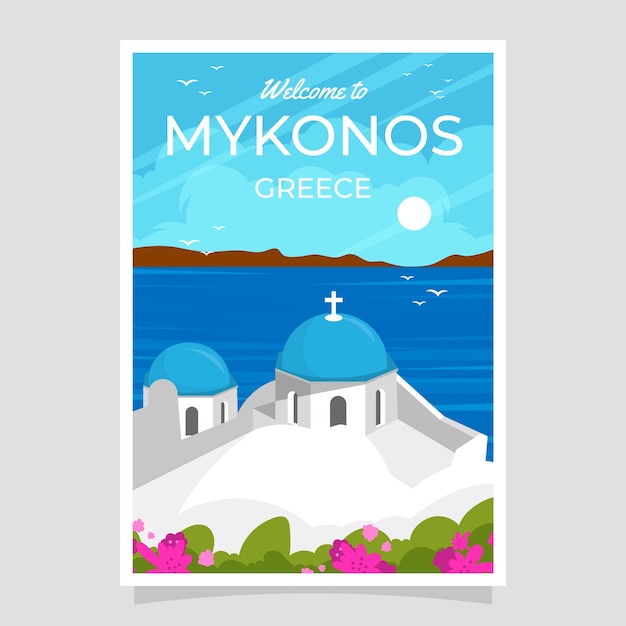 Modelo de cartaz de mykonos desenhado à mão