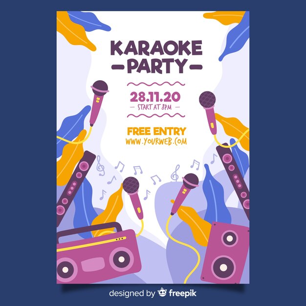 Modelo de cartaz de noite de karaoke plana