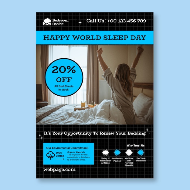 Vetor grátis modelo de cartaz de oferta de dia de sono