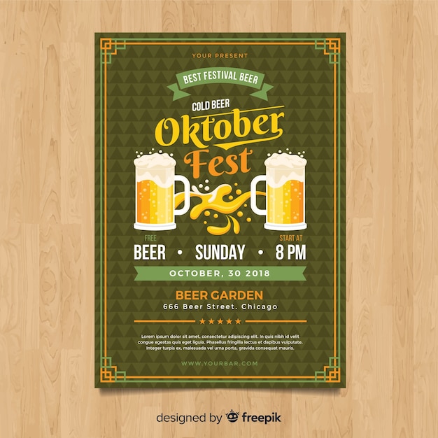 Vetor grátis modelo de cartaz de oktoberfest clássico com design plano