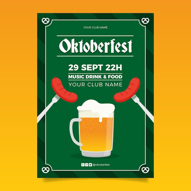 Modelo de cartaz de oktoberfest de design plano