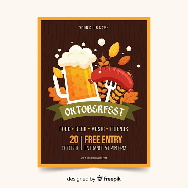 Vetor grátis modelo de cartaz de oktoberfest de design plano