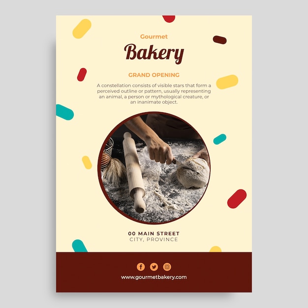 Vetor grátis modelo de cartaz de padaria gourmet padrão