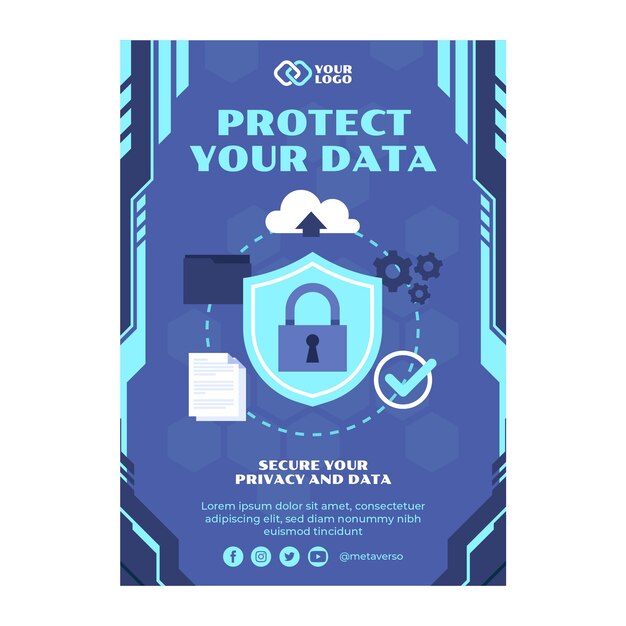 Modelo de cartaz de privacidade de dados de design plano