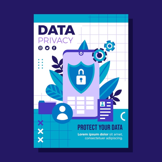 Modelo de cartaz de privacidade de dados de design plano