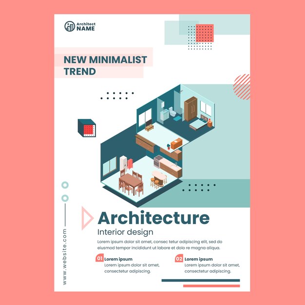 Modelo de cartaz de projeto de arquitetura isométrica