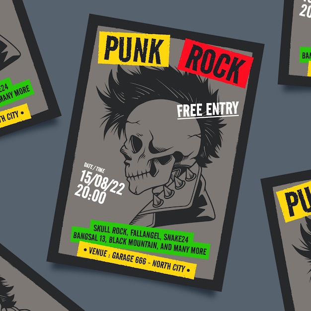 Vetor grátis modelo de cartaz de punk rock desenhado à mão