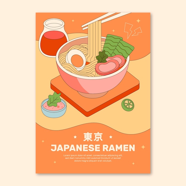 Vetor grátis modelo de cartaz de ramen desenhado à mão