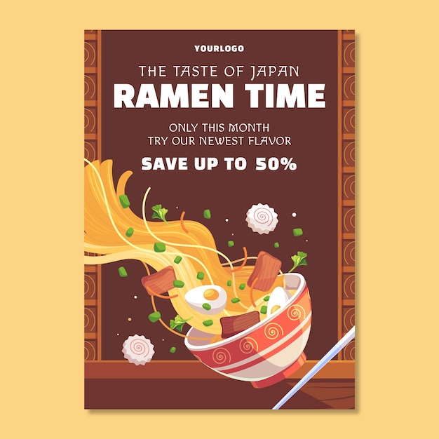 Vetor grátis modelo de cartaz de ramen desenhado à mão