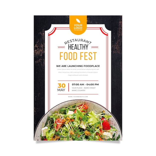 Vetor grátis modelo de cartaz de restaurante de comida saudável com foto