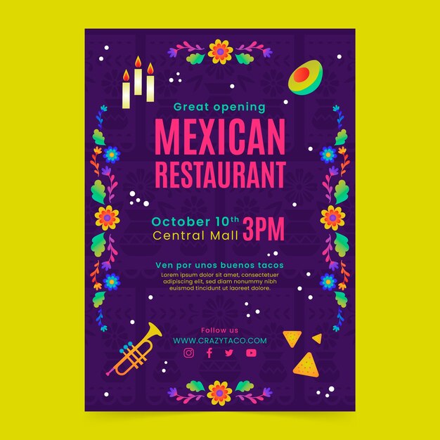 Modelo de cartaz de restaurante mexicano gradiente