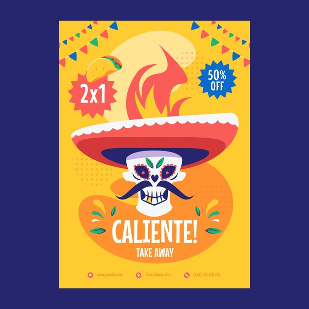 Modelo de cartaz de restaurante mexicano plano