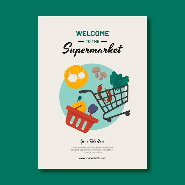 Modelo de cartaz de supermercado de design plano