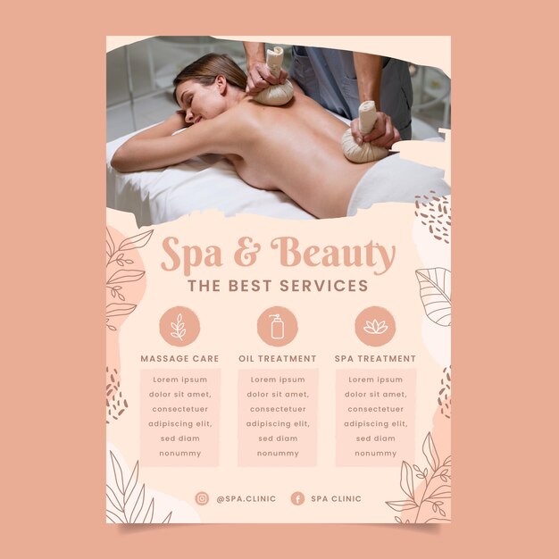 Modelo de cartaz de terapia de spa desenhado à mão