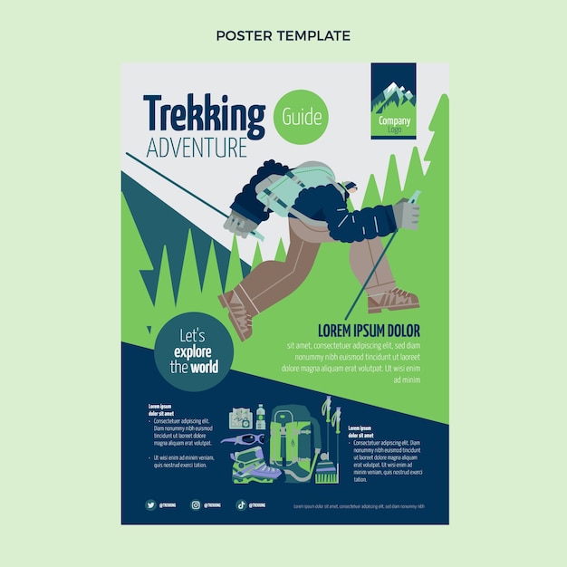 Vetor grátis modelo de cartaz de trekking desenhado à mão
