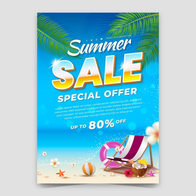 Modelo de cartaz de venda realista para a temporada de verão