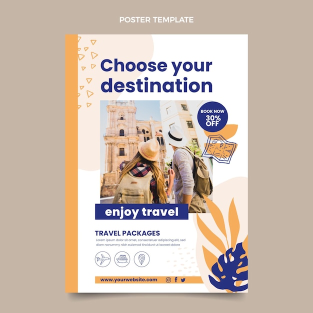 Modelo de cartaz de viagens de design plano