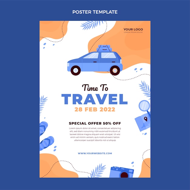 Modelo de cartaz de viagens de design plano