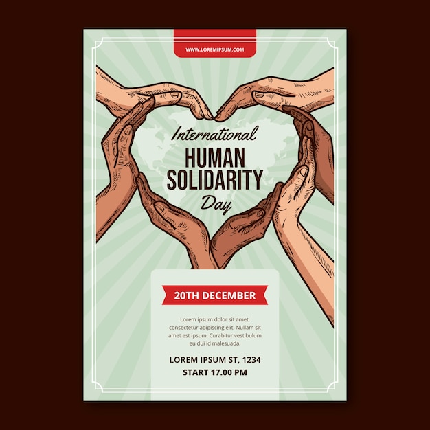 Vetor grátis modelo de cartaz do dia internacional da solidariedade humana desenhado à mão