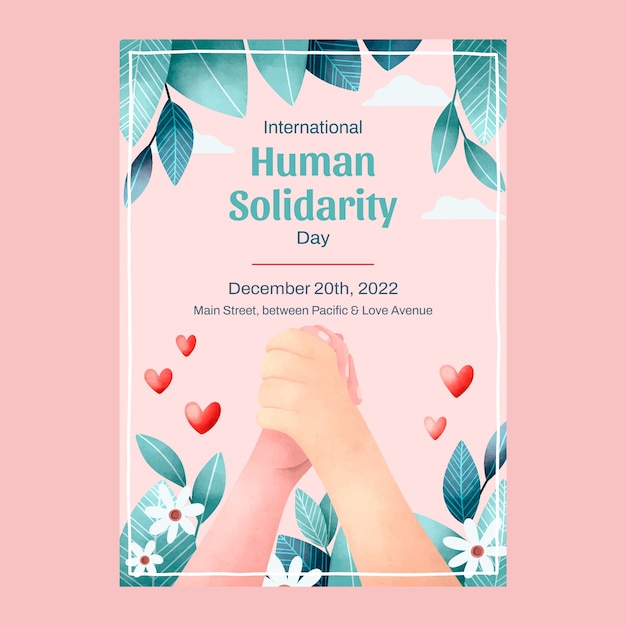 Vetor grátis modelo de cartaz do dia internacional da solidariedade humana em aquarela