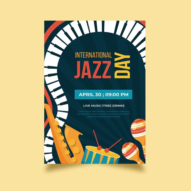 Modelo de cartaz do dia internacional do jazz plana