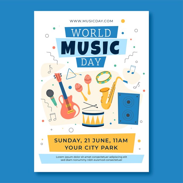 Modelo de cartaz do dia mundial da música desenhada à mão