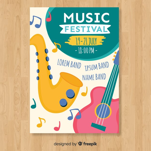 Modelo de cartaz do festival de música de mão desenhada