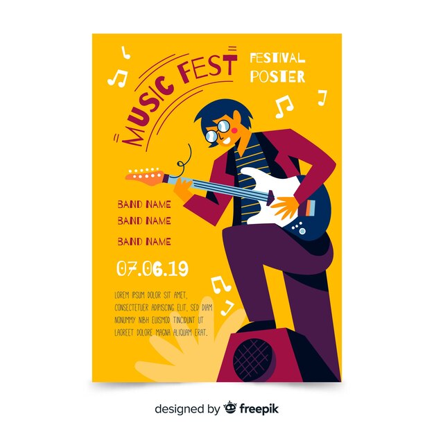 Modelo de cartaz do festival de música de mão desenhada