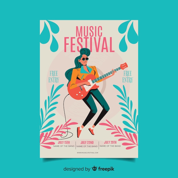 Modelo de cartaz do festival de música de mão desenhada