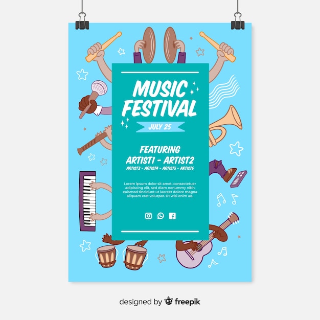 Modelo de cartaz do festival de música de mão desenhada