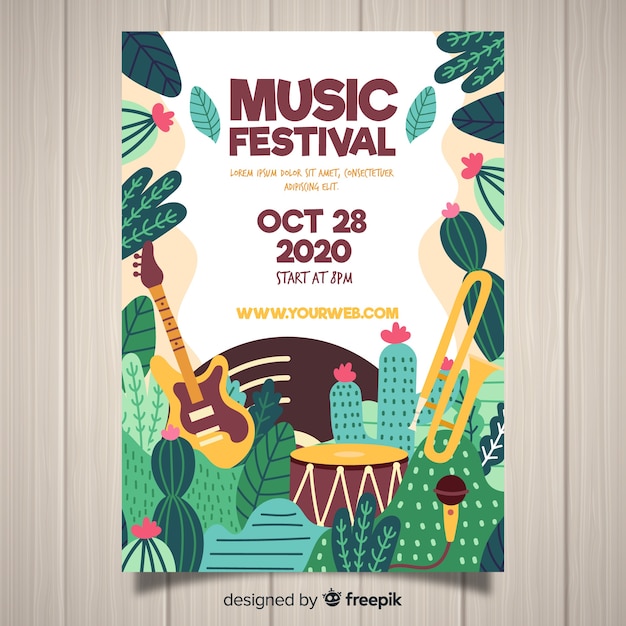 Modelo de cartaz do festival de música de mão desenhada