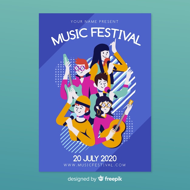 Modelo de cartaz do festival de música de mão desenhada