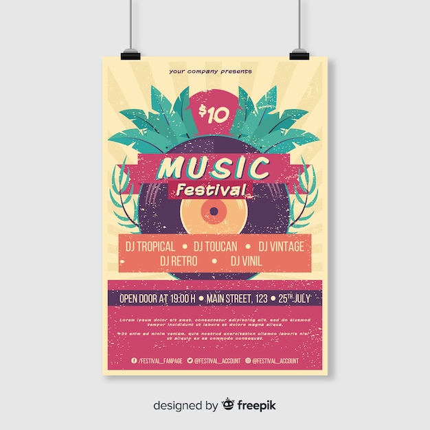 Modelo de cartaz do festival de música tropical vintage