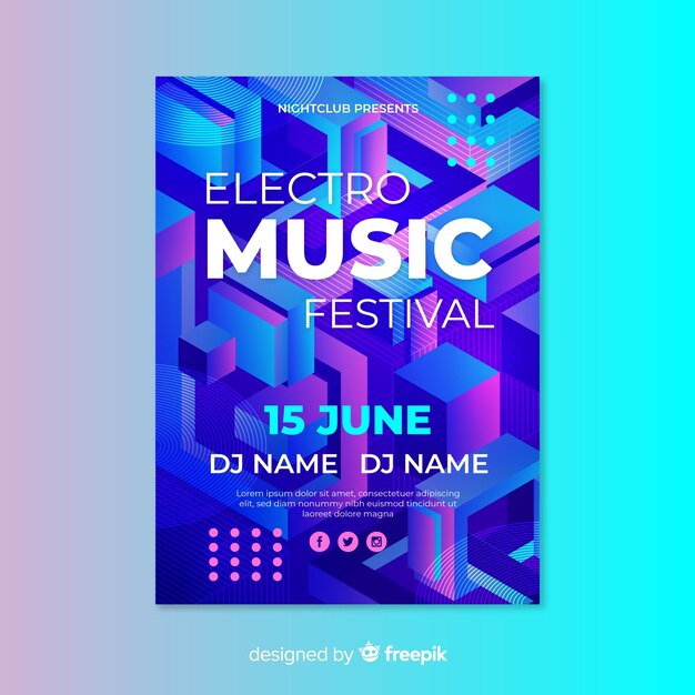 Modelo de cartaz - efeito 3d de música eletrônica