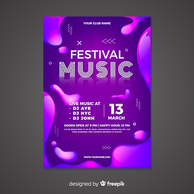 Vetor grátis modelo de cartaz festival de música com efeito líquido