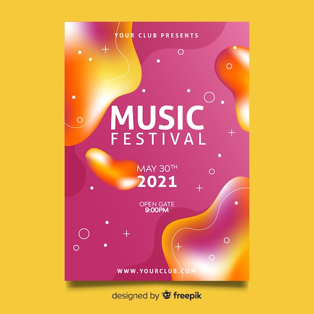 Modelo de cartaz festival de música com efeito líquido