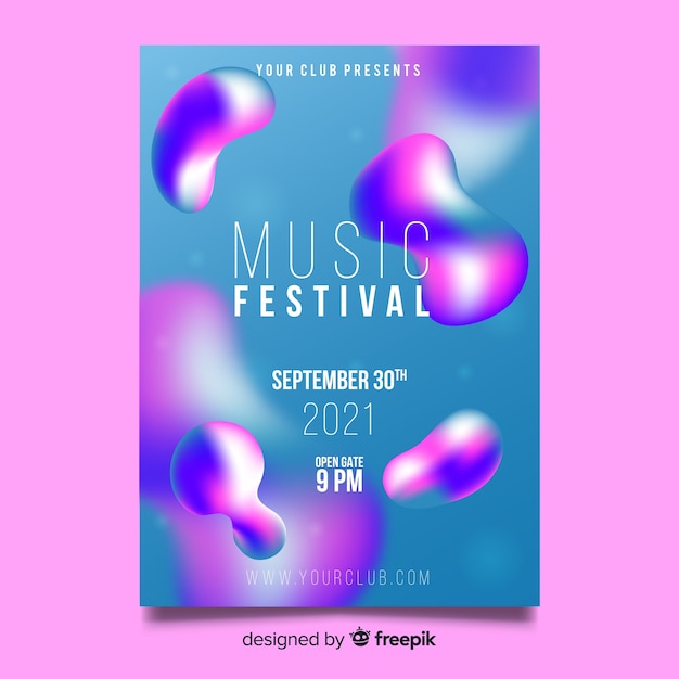 Modelo de cartaz festival de música com efeito líquido