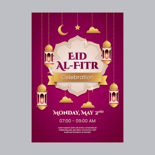 Vetor grátis modelo de cartaz gradiente eid al-fitr