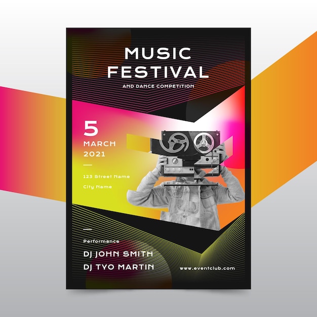 Modelo de cartaz ilustrado festival de música