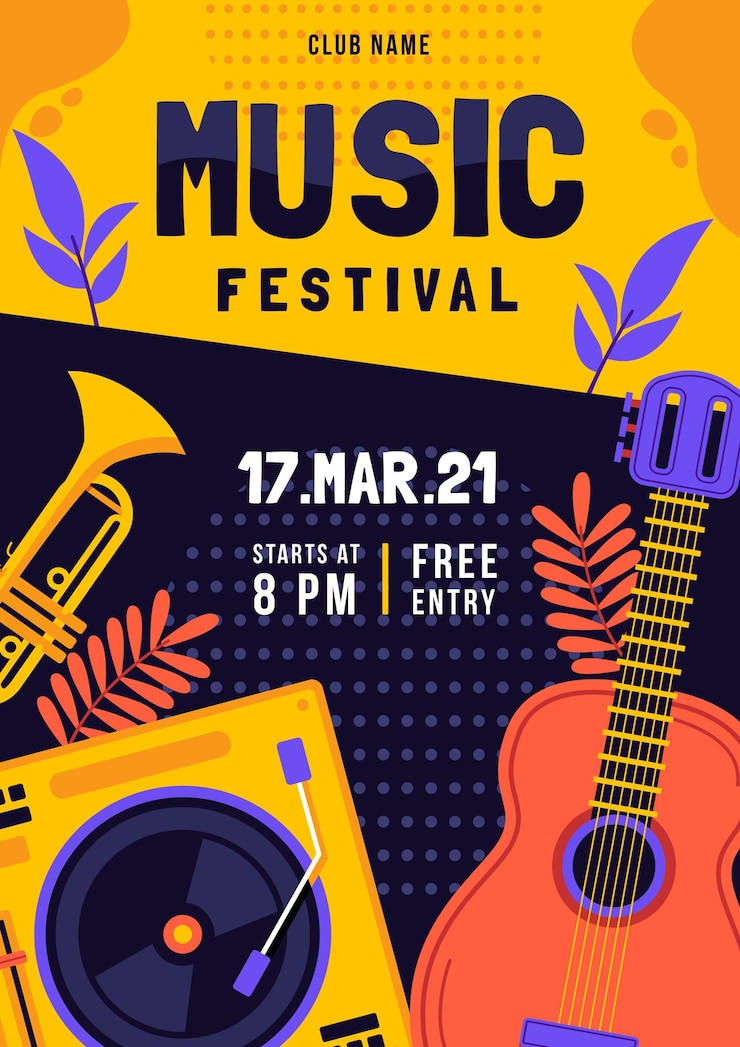 Vetor grátis modelo de cartaz ilustrado festival de música