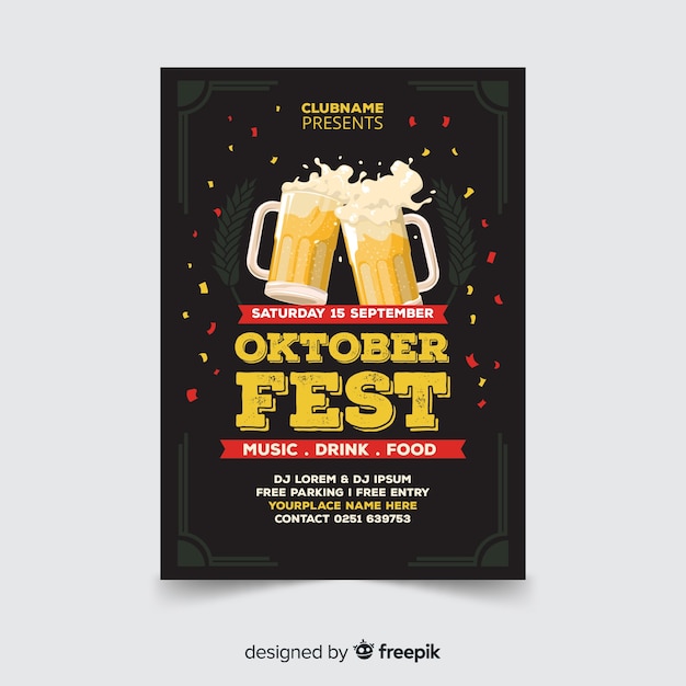 Vetor grátis modelo de cartaz oktoberfest com design plano