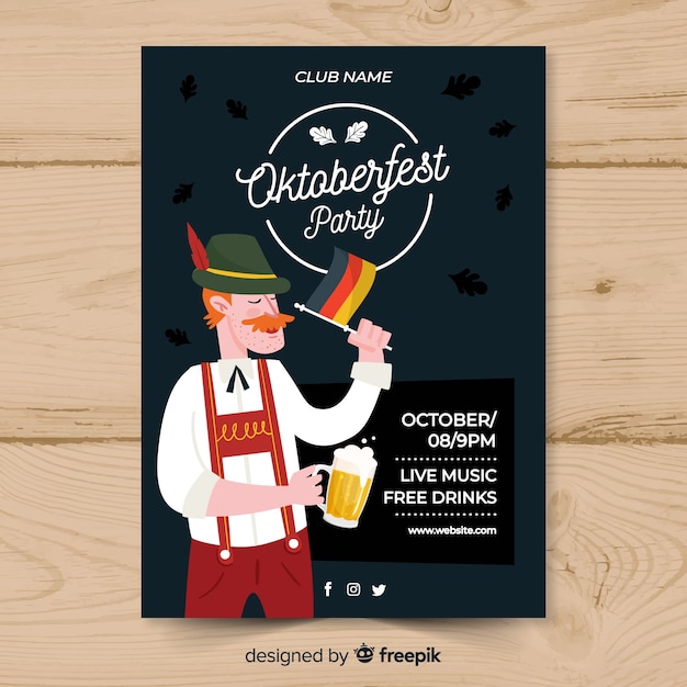 Modelo de cartaz oktoberfest com design plano